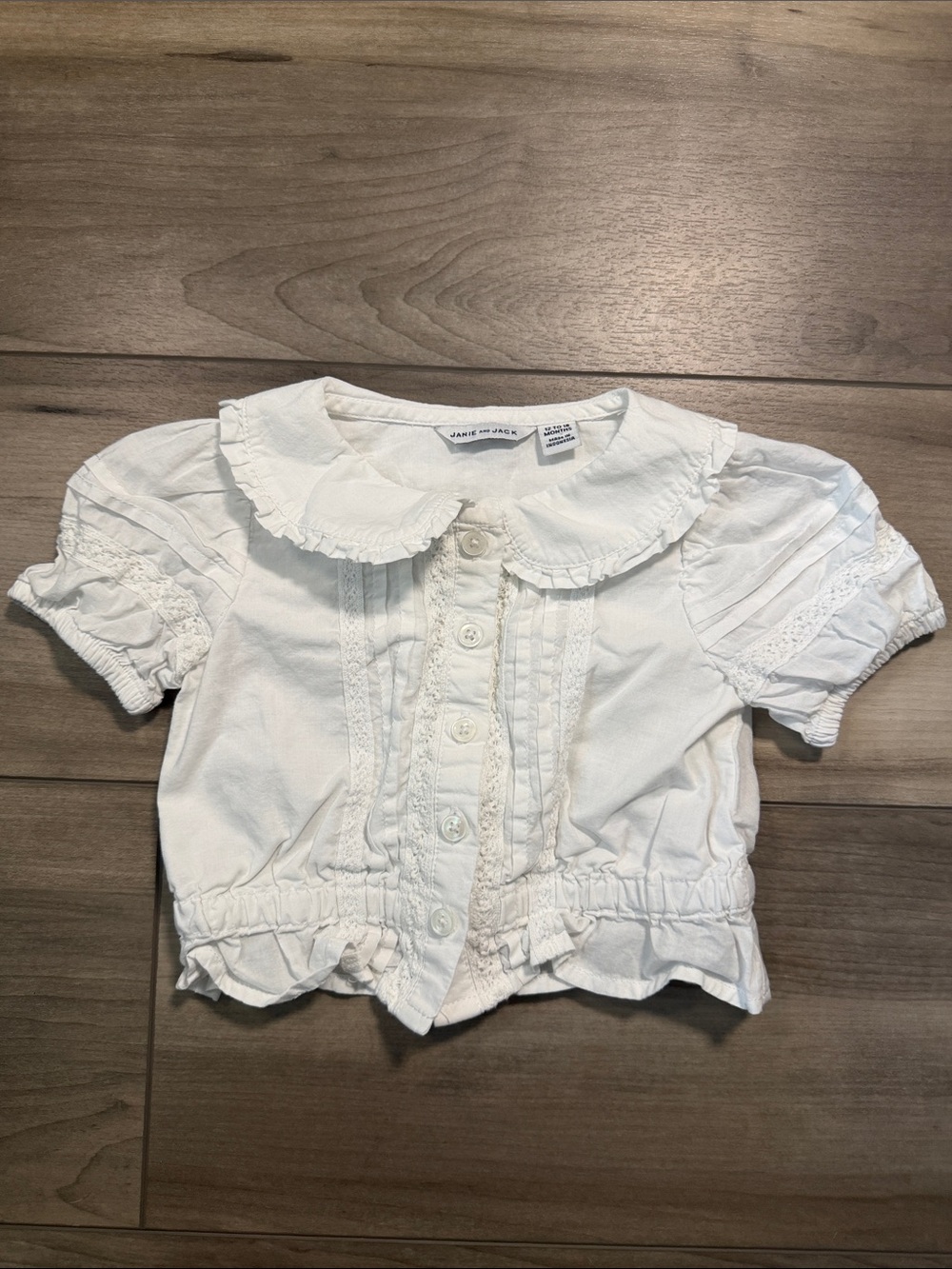 Janie and Jack White Lace Ruffle Collar Button-Front Top 100% Cotton